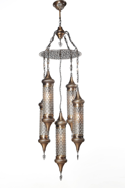 5in1 Bronze Blown Glass Chandeliers